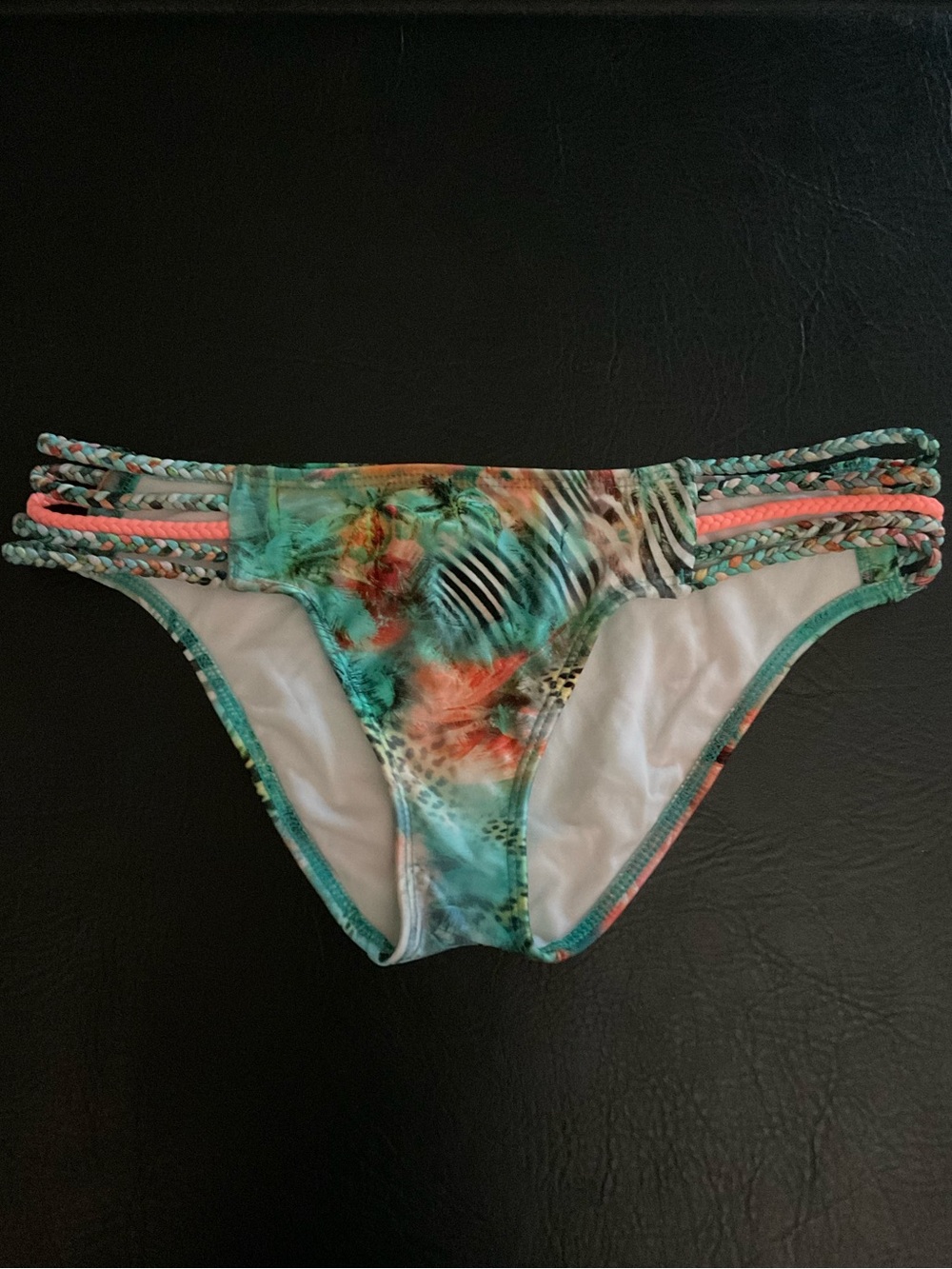 Luli Fama MIAMI NICE Jungle Print Braided Side Bikini Bottoms Size X-Small